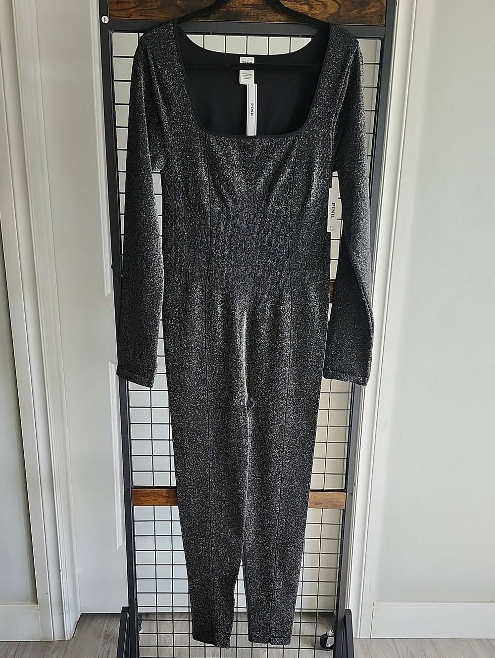 PINK Victoria's Secret Shimmery Black Square-Neck Jumpsuit